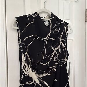 DKNY Black and Cream Abstract Print Blouse